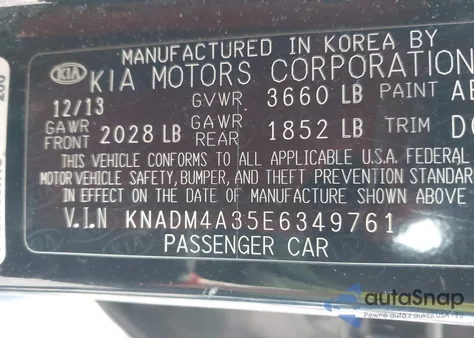 2014 Kia Rio Lx from USA, damaged, VIN KNADM4A35E6349761